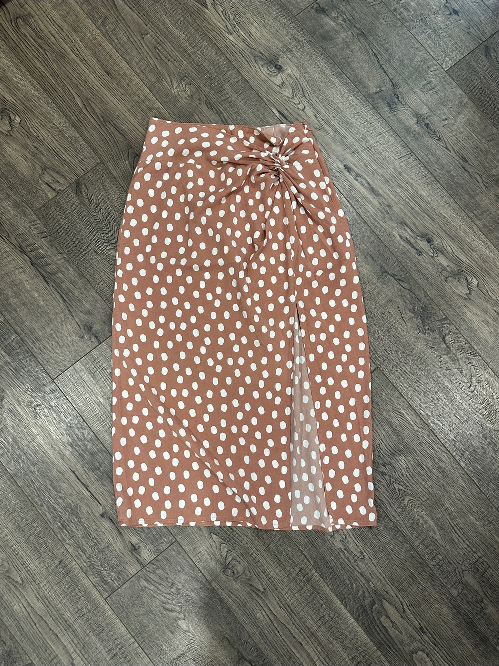 Abercrombie & Fitch Polka Dot Knot-Front Midi Skirt - Rust with White Dots